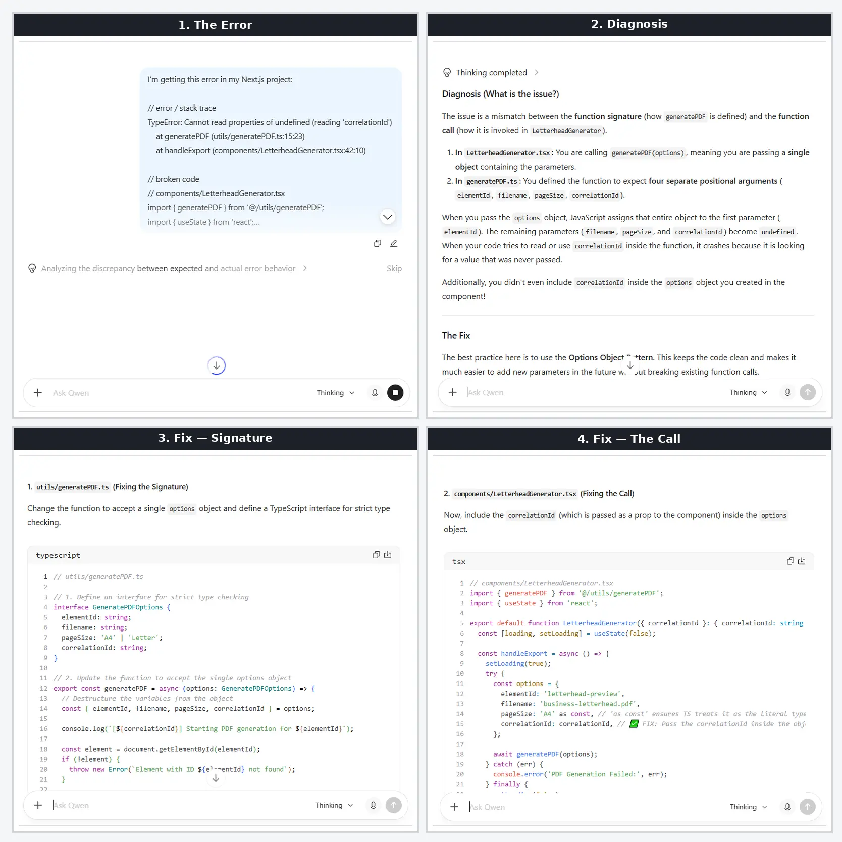 Qwen3.8-Max debugging and refactoring code in a real development workflow